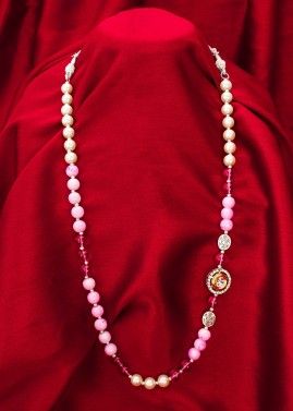 Pink Chain Style Necklace In Beads Work