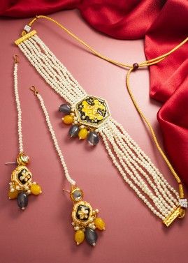 Yellow Beaded Choker Necklace Set
