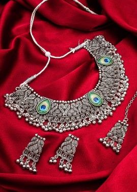Silver Oxidized & Embossed Necklace Set