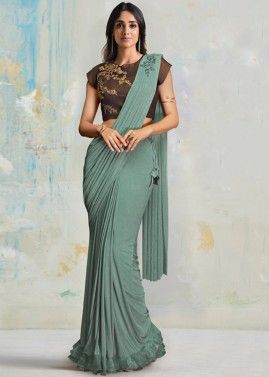 Green Saree With Art Silk Blouse