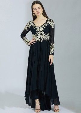 Readymade Black Embroidered Asymmetric Pant Suit