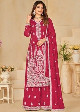 Pink Embroidered Palazzo Suit Set