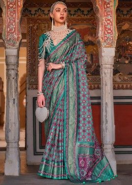 Multicolor Silk Saree In Zari Woven Work