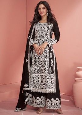 Readymade Black Embroidered Palazzo Suit Set