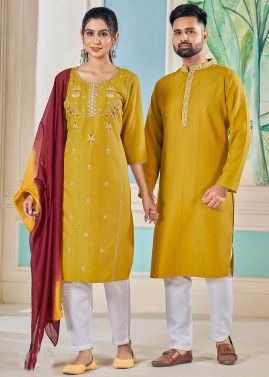 Readymade Yellow Embroidered Couple Wear Set