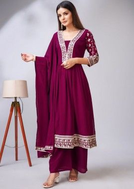 Magenta Readymade Georgette Palazzo Suit Set