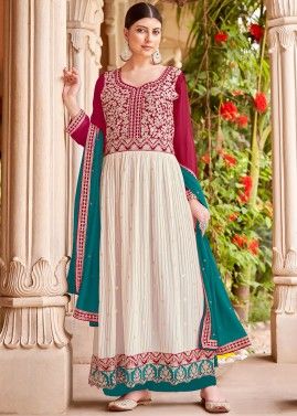Readymade Pink & White Embroidered Palazzo Suit