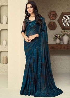 Blue Silk Saree In Sequins Embroidery 
