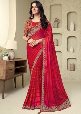 Pink Embroidered Saree In Silk
