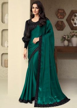 Green Contemporary Silk Saree In Embroidery