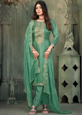 Green Woven Work Suit Set In Jacquard