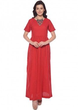 Red Flared Readymade Indo Western Dress