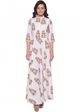 Readymade Floral Block Printed White Dress