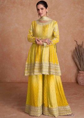 Yellow Sharara Style Suit In Dori Embroidery