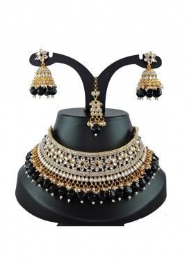 Black Kundan Studded Necklace Set