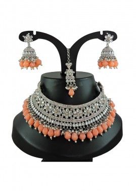 Peach Kundan Studded Necklace 