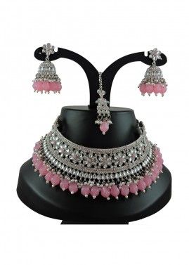 Pink Kundan Studded Necklace Set