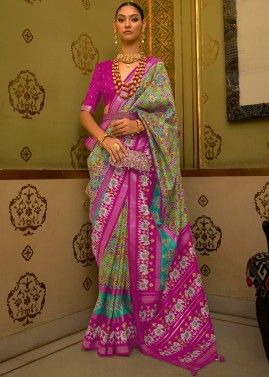 Multicolor Zari Woven Saree With Belt