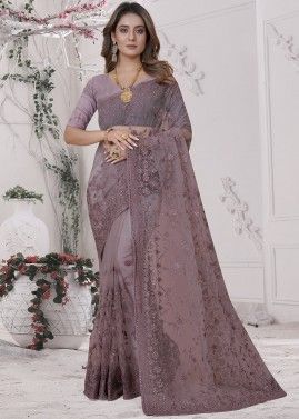 Purple Embroidered Pallu Lycra Saree