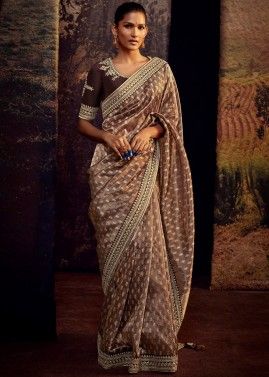 Brown Woven Saree In Art Silk