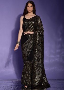 Buy Beige and black silk party wear saree in UK, USA and Canada