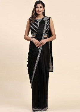 Black Embroidered Pre-Stitched Satin Saree