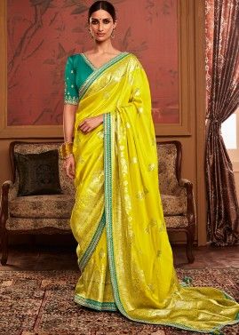 Yellow Dola Silk Saree In Woven Details