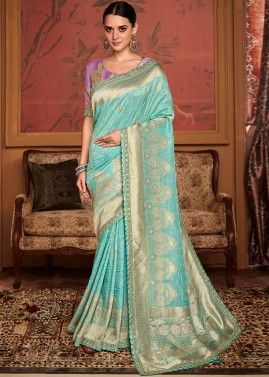 Turquoise Zari Woven Dola Silk Saree