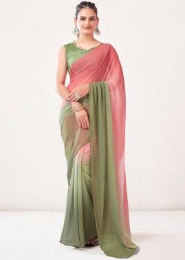 Shaded Green & Pink Georgette Saree