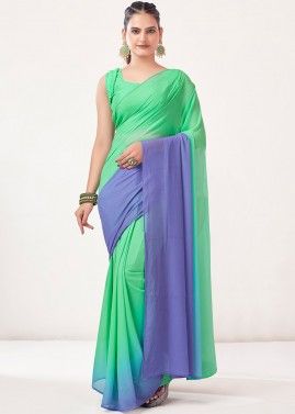 Shaded Green & Purple Saree In Georgette
