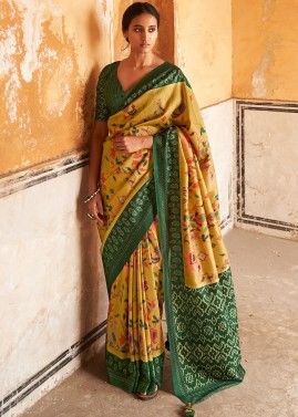 Yellow Tussar Silk Saree In Printed Designs