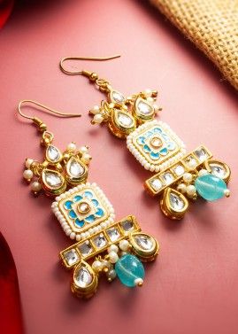 Beads Work Earrings In Blue