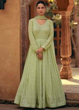 Green Readymade Embroidered Anarkali Suit