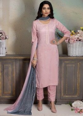 Pink Embroidered Pant Suit Set