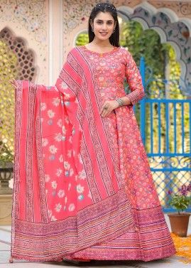 Pink Digital Print Readymade Anarkali Suit