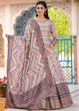 Readymade Multicolor Digital Print Anarkali Suit