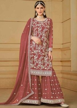 Red Embroidered Gharara Suit Set