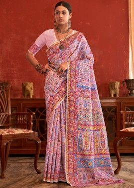 Pink Traditional Woven Art Pashmina Silk Sraee