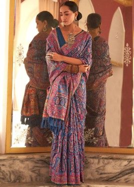Blue Woven Saree In Art Pashmina Silk