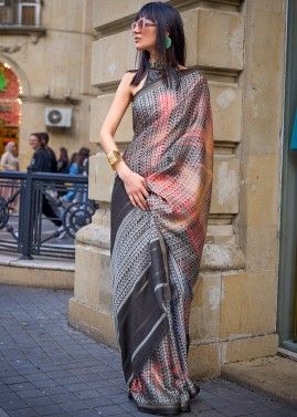 Black Woven Viscose Saree With Blouse