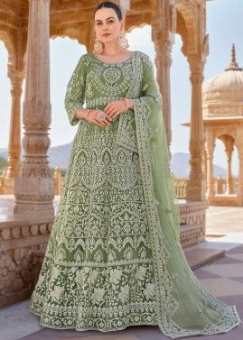 Light Green Embroidered Anarkali Suit Set