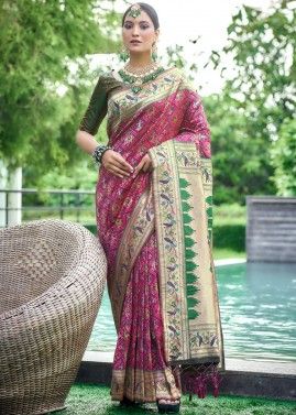 Magenta Woven Border Saree In Patola Silk