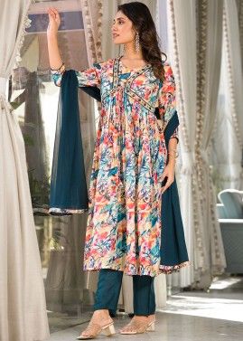 Multicolor Floral Print Anarkali Style Suit