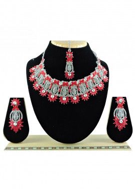 Red & White Stone Studded Necklace 