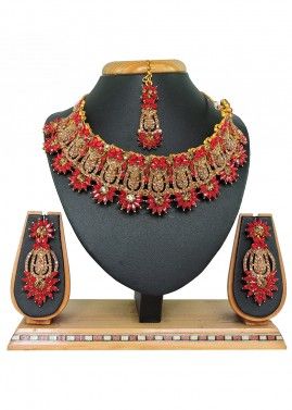 Red & Gold Stone Studded Necklace 