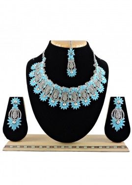 Blue Necklace Set In Stone Work