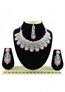 Pink Necklace Set In Stone Work