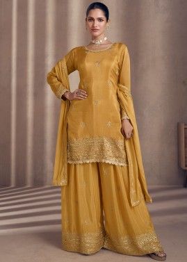 Yellow Readymade Embroidered Sharara Suit