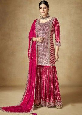 Pink Embroidered Gharara Suit Set