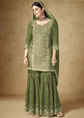 Green Embroidered Gharara Suit Set